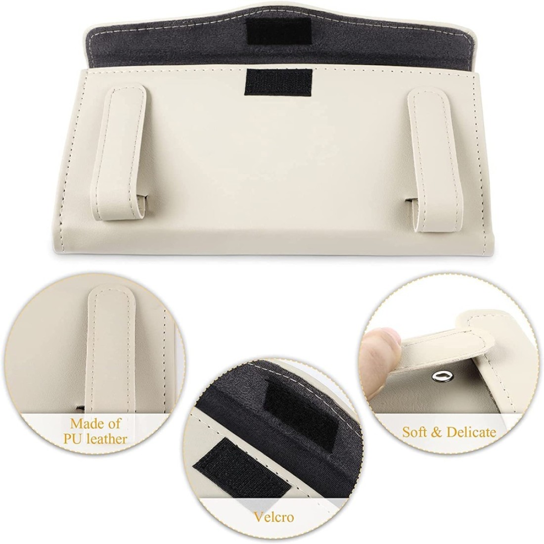 Car Tissue Holder Organizer with Accessories Glasses Holder Card Registration Holder Hanging Sun Visor (Beige)
