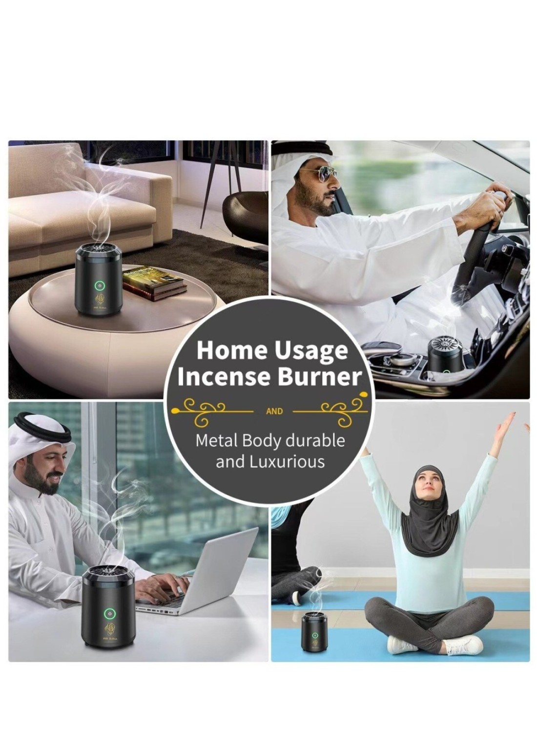 مبخرة كهربائية محمولة قابلة لإعادة الشحن عبر USB مع مكبر صوت كامل للقرآن الكريم وجهاز تحكم عن بعد وناشر بخور للسيارة والمنزل والمكتب والسفر تصميم ACHAS Premium