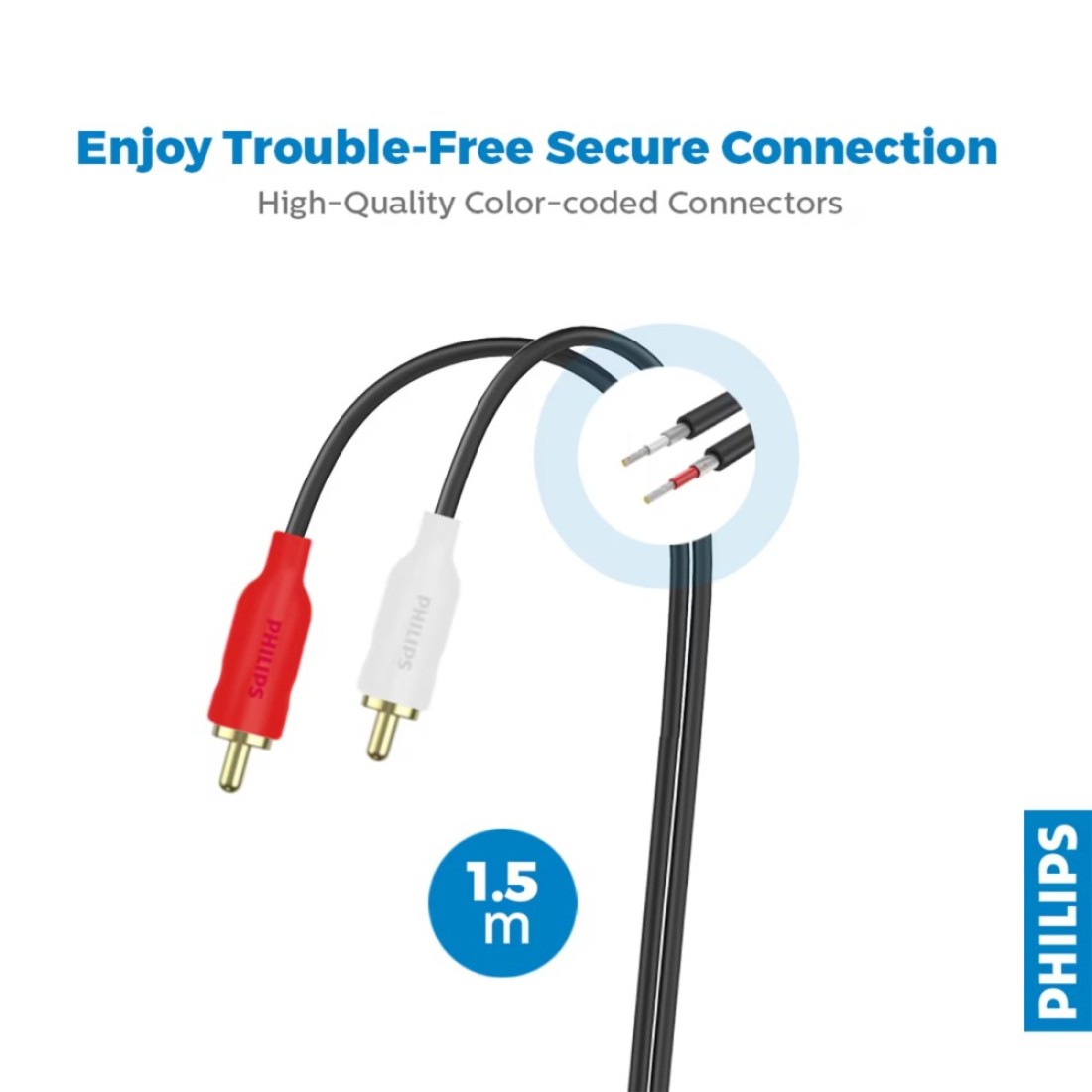 فيليبس SWA2521W / 10 سلك صوت ستيريو 1.5 متر ذكر- أسود.