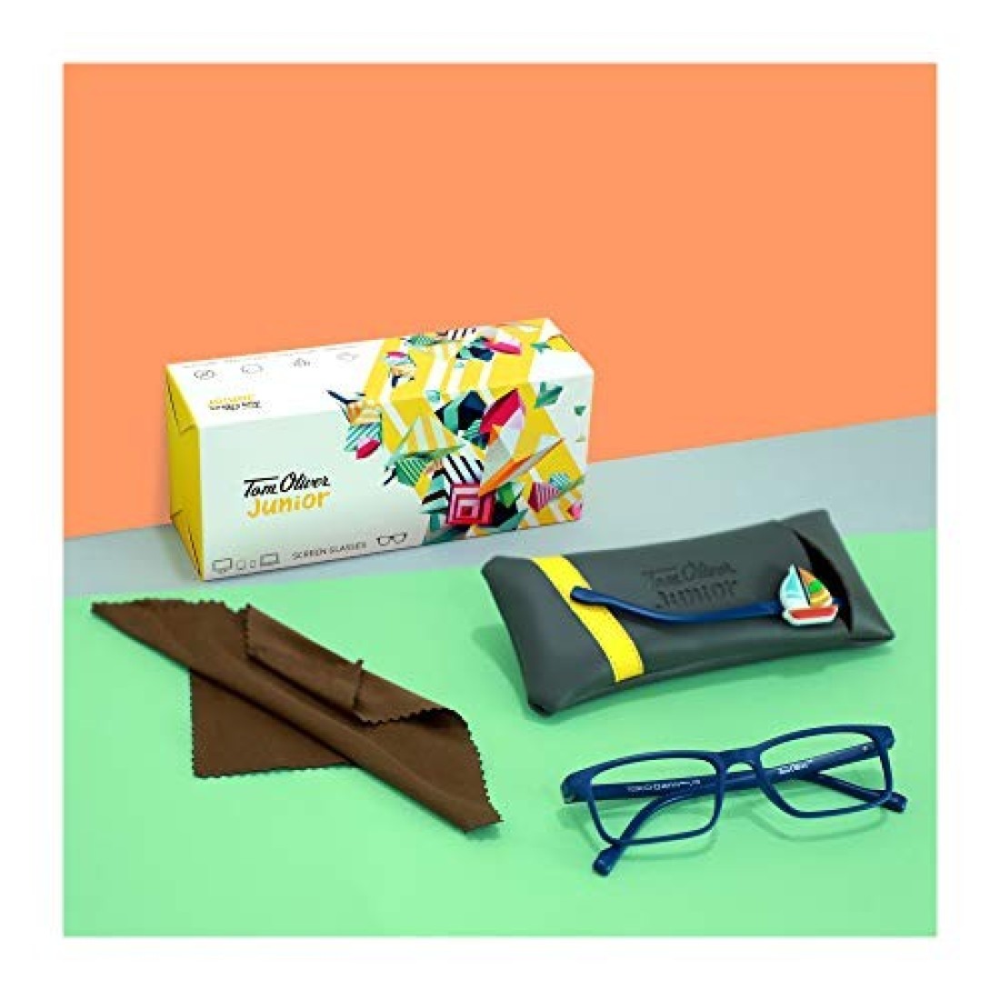 TOM OLIVER JUNIOR Blue Light Blocking Computer Screen Glasses - Anti Blue Light, Protection Eyewear for Children from Digital Screen Time for Boy&#39;s &amp; Girl&#39;s Age 5 - 12 (Rectangle, Blue)