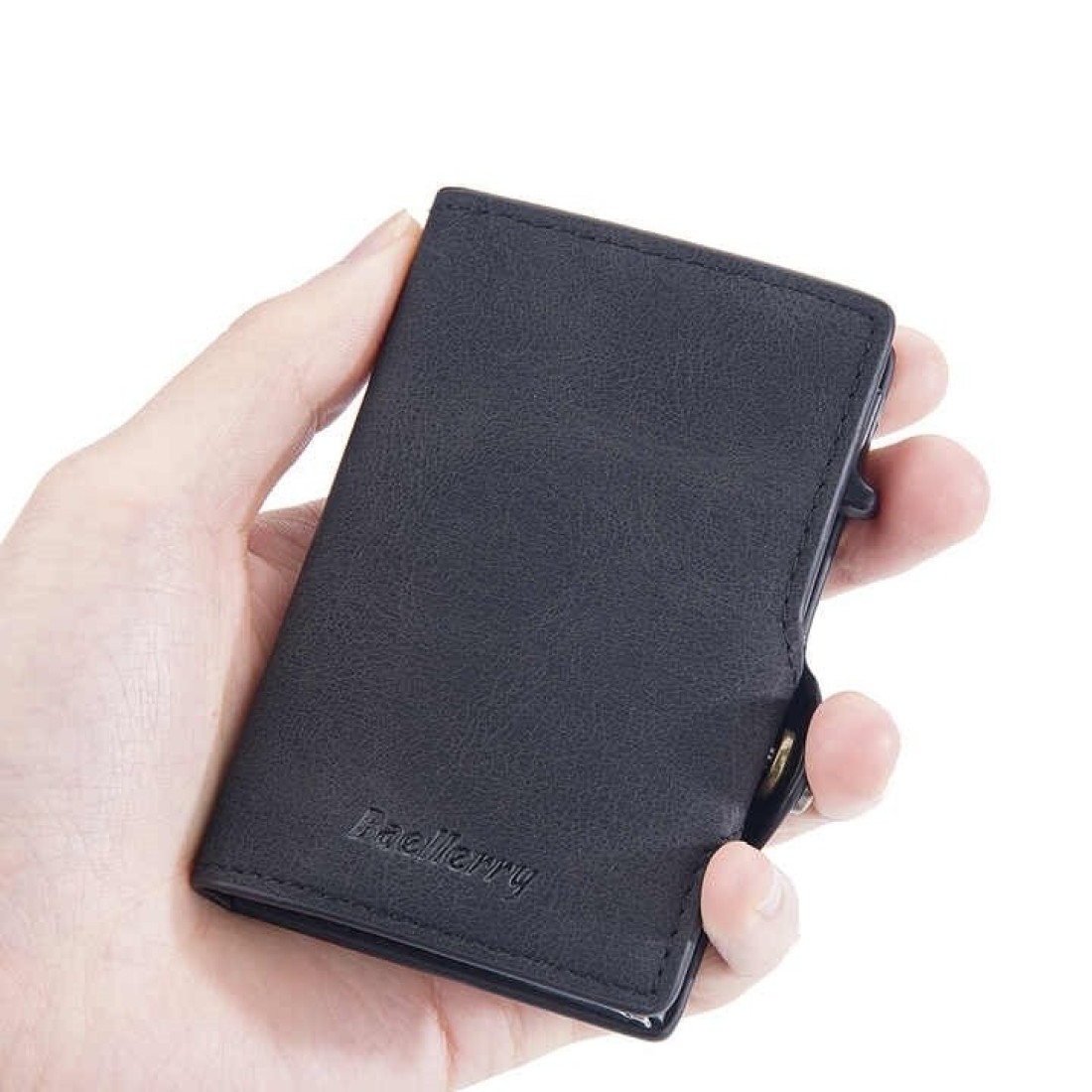 RFID Card Holder Wallet - New PU Leather RFID Protected Automatic Pop-up Bank, Credit, ID Card Holder Case with Button, Card Wallets Purse Unisex. (Black)
