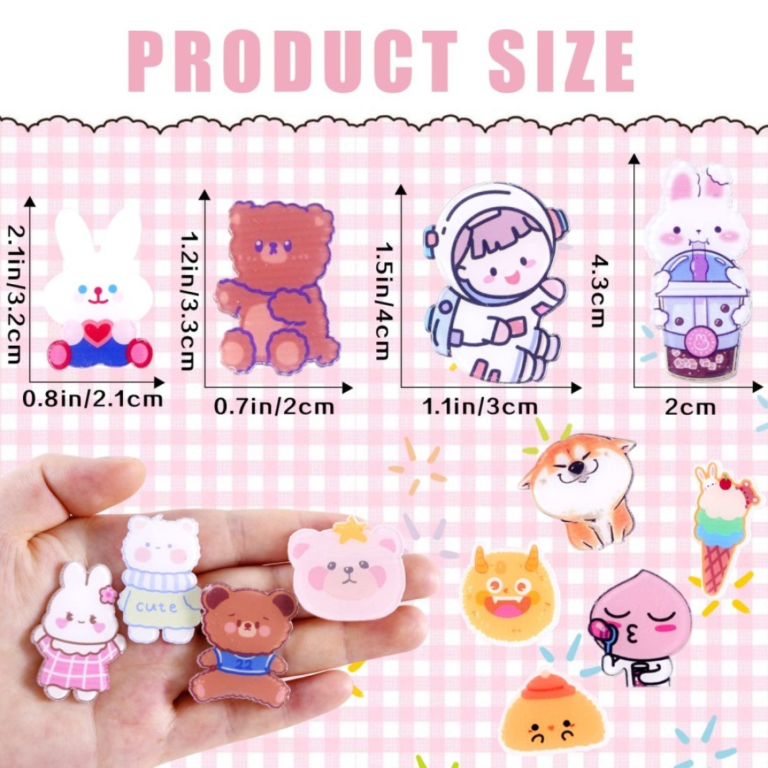60 Pcs Acrylic Cute Pins Set for Backpacks Aesthetic Cartoon Kawaii Sheep Dog Rabbit Bear Girl Brooch Pin for Clothing Bags Jackets Hat Bag Accessories