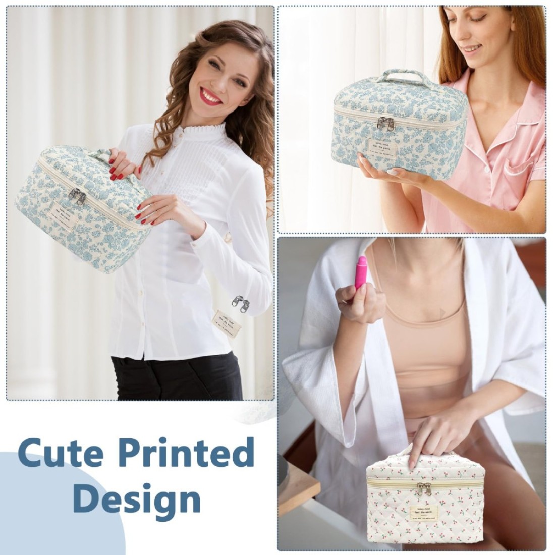 Large Makeup Bag Cute Cosmetic Bag for Women Girls Floral Coquette Aesthetic Toiletry Bag Travel Make Up Organizer Bag