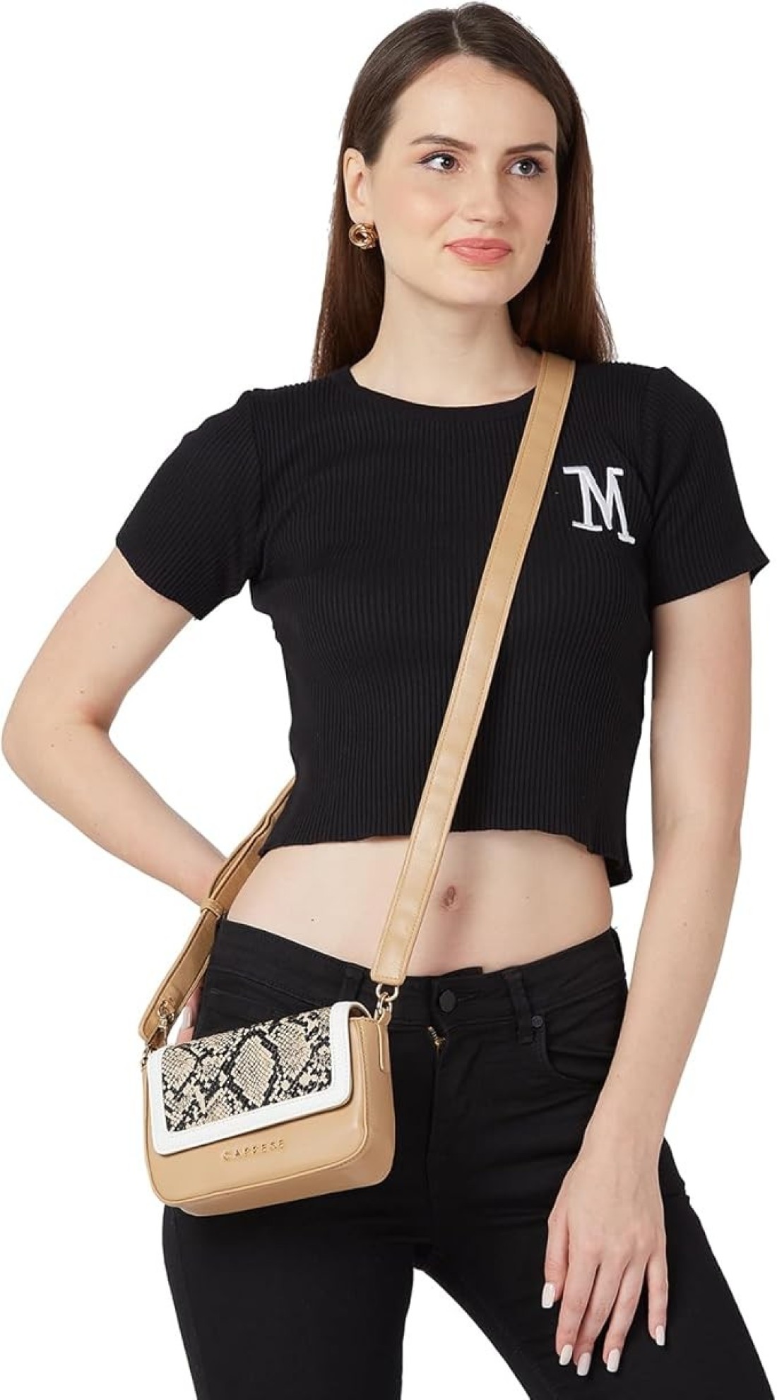 ELLIS SNAKESKIN PRINT FAWN FAUX LEATHER SMALL SLING