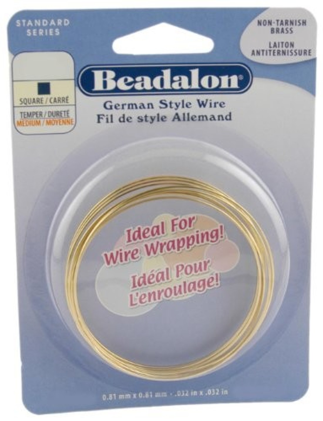 Beadalon German Style Wire Square Gold 24 Gauge51 mm4 m131 ft