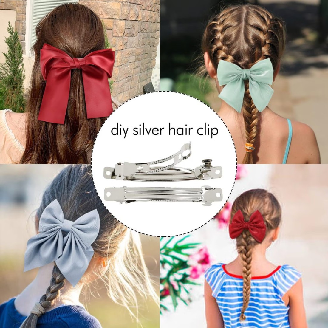 Lawie 50 Pack 8 CM 3.15 Inch Silver Blank Rectangle Metal French Barrette Plain Base Hair Clips DIY Crafting Clips for Bows Snap Hair Clips Ponytail Holder Hairclips Accessories for Women Girl