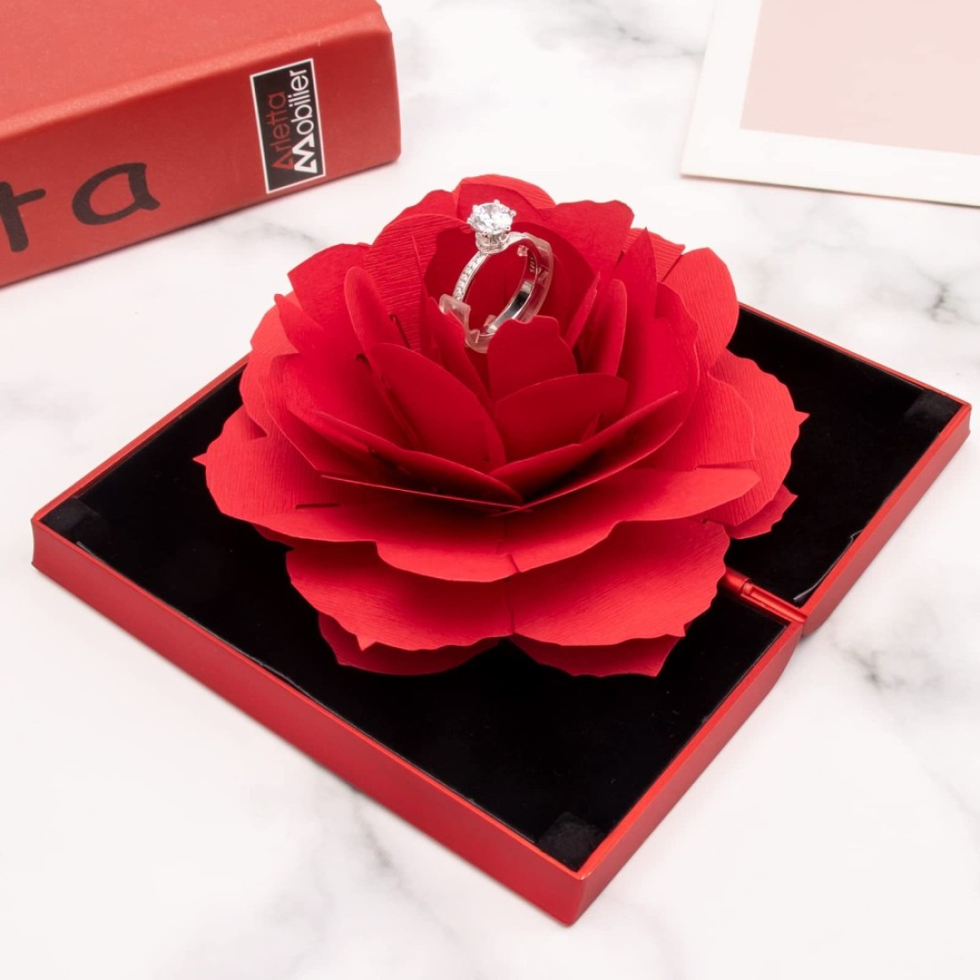 Engagement Ring BoxRing Rose Box Surprise Jewelry Storage Holder for woman as Proposal Engagement Wedding Ring Jewelry Gift Case in Valentines Day ect