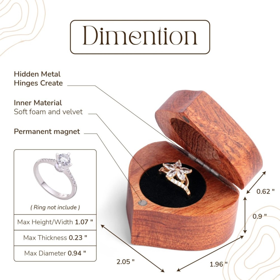 MONYCraft Ring Box Heart Handmade Wooden Ring Box for Proposal Engagement Ring Box Wood Unique Proposal Ring Box Engraved With Will you marry me Heart Shape Ring Box