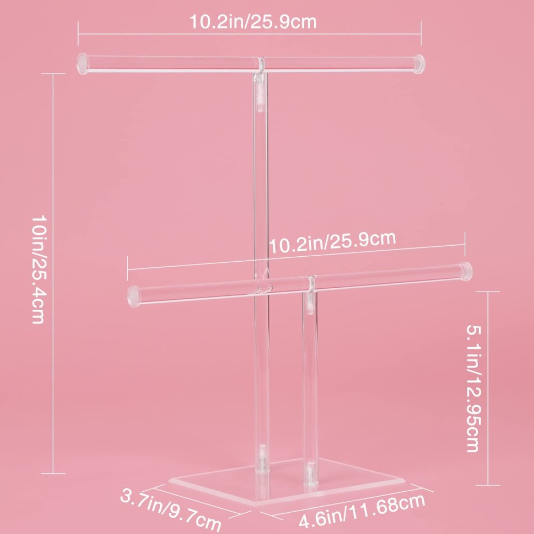 Jewelry Stand Necklace Holder Acrylic Jewelry Display Holder Necklace and Bracelet Hanging Organizer Clear 2Tier Tower Stand for Bangles Necklaces Bracelets Rings Earrings and Watch