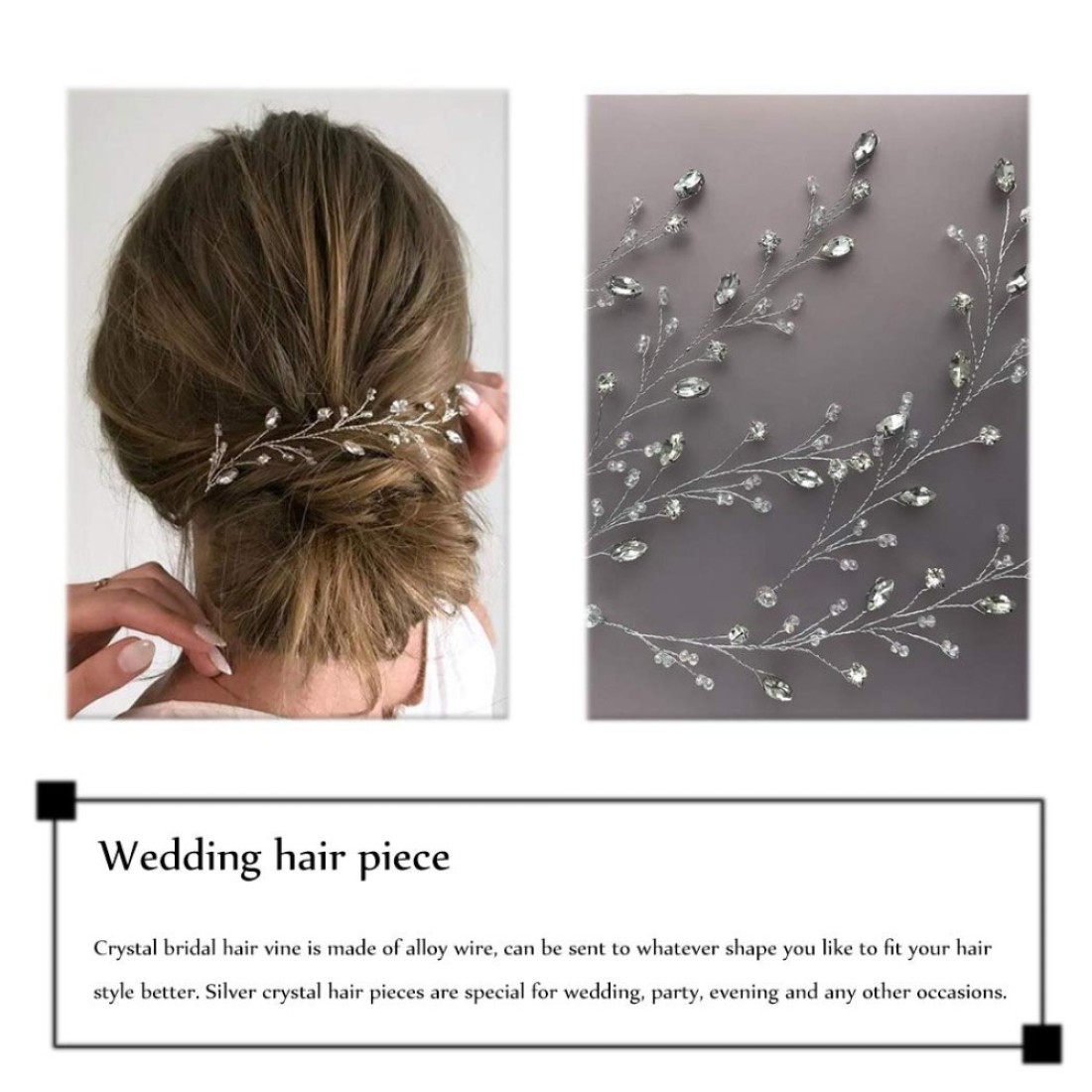 JAKAWIN Bride Crystal Wedding Hair Vine Rhinestone Hair Piece Bridal Headpiece Silver Hair Accessories for Women and Girls HV121