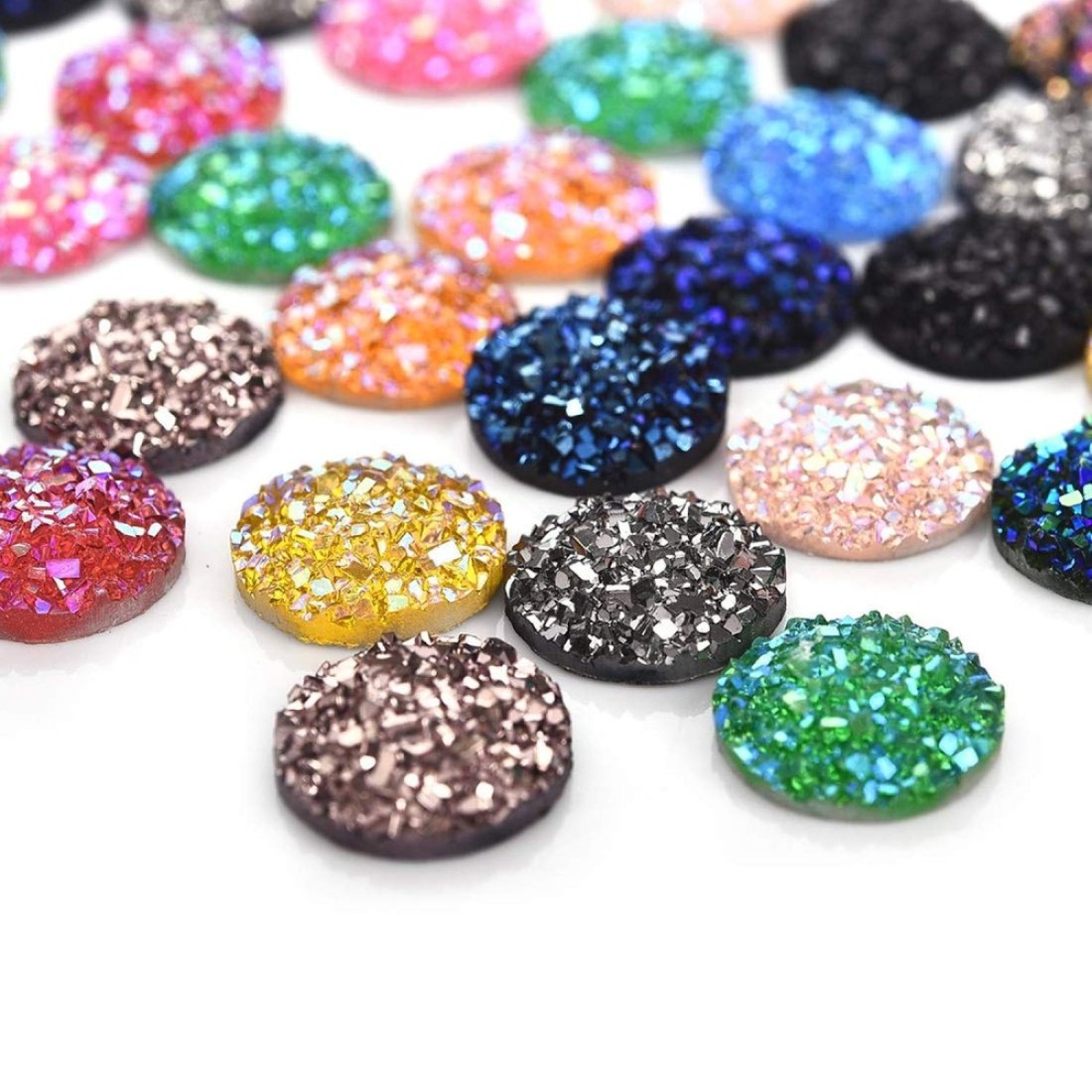 Vivian 204 Pieces 17 Colors Round Resin Cabochon Flatback Druzy Iridescent Colorful Cabochons DIY Accessories 8mm