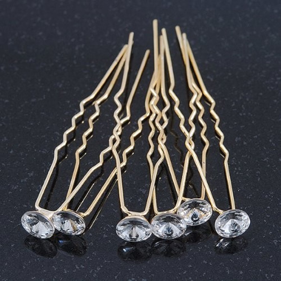 Bridal Wedding Prom Party Set Of 6 Gold Plated Crystal Bead Hair Pins