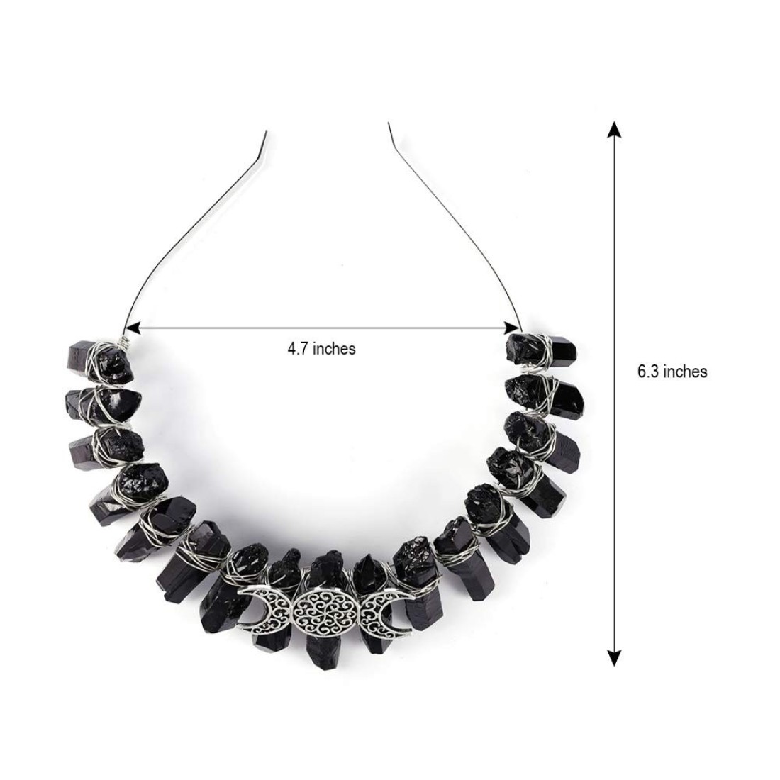 Bubbmi Black Raw Crystal Tiara Crown Headband Natural Quartz Moon Goddess Witch Headpiece for Wiccan Cosplay Party Headwear