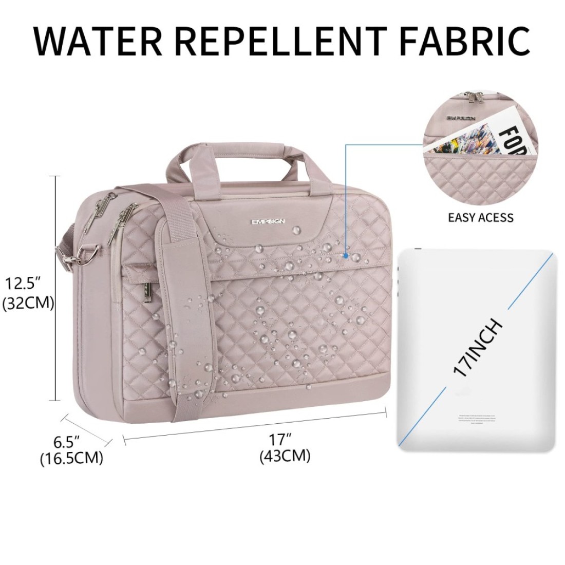 EMPSIGN 173 Inch Laptop Bag Large Capacity Expandable Briefcase for Women Men Business Office WaterRepellent Laptop Case Travel Computer Bag with RFID Pockets Dusty Pink