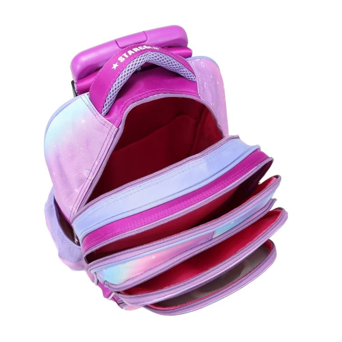 Baby Backpack 3Pcs For Baby Girls 1 lunch 1 Pencil Box And 1 Bag With Adjustable Strap For School 2 Wheels 12 Inch