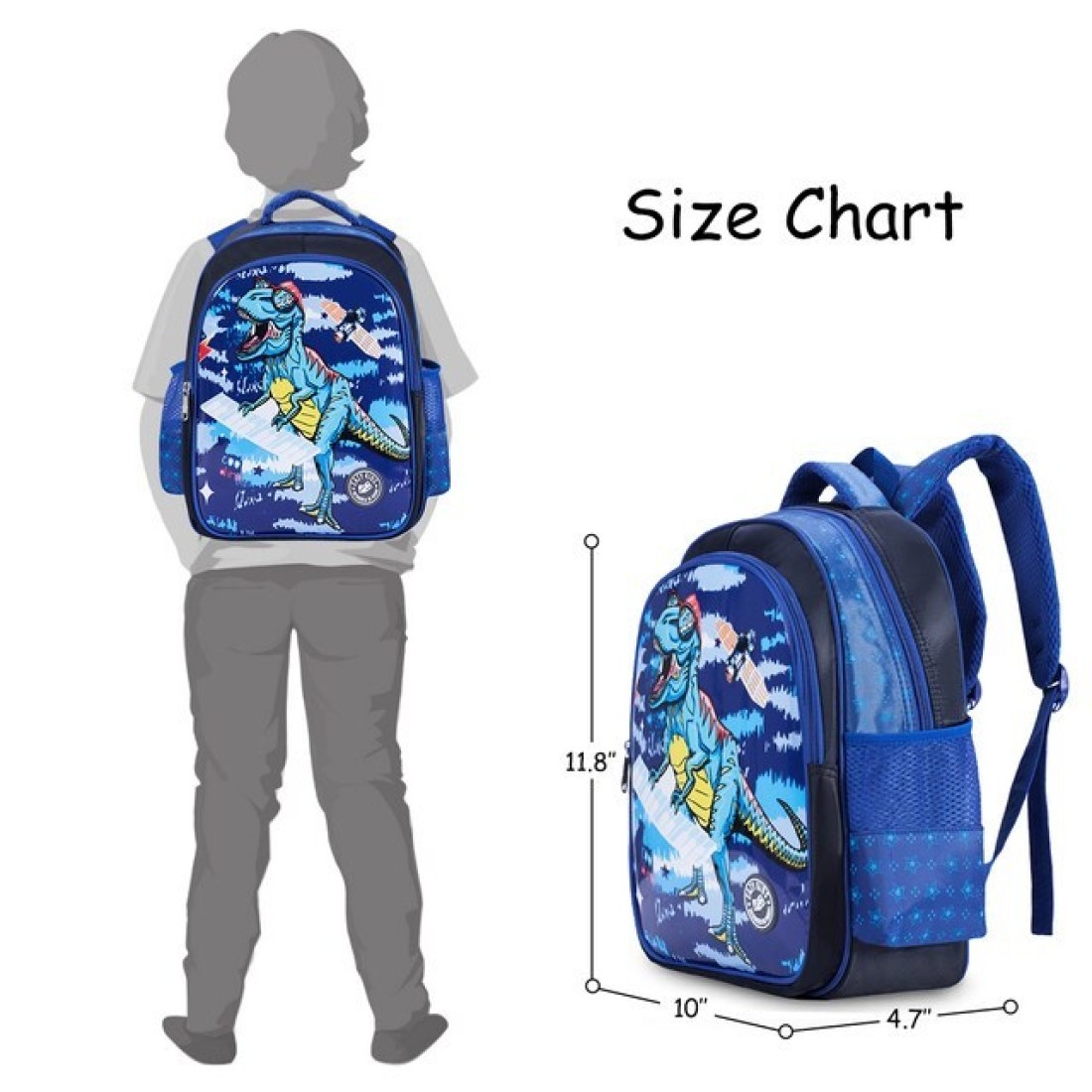 Eazy Kids T-Rex School Bag-Blue