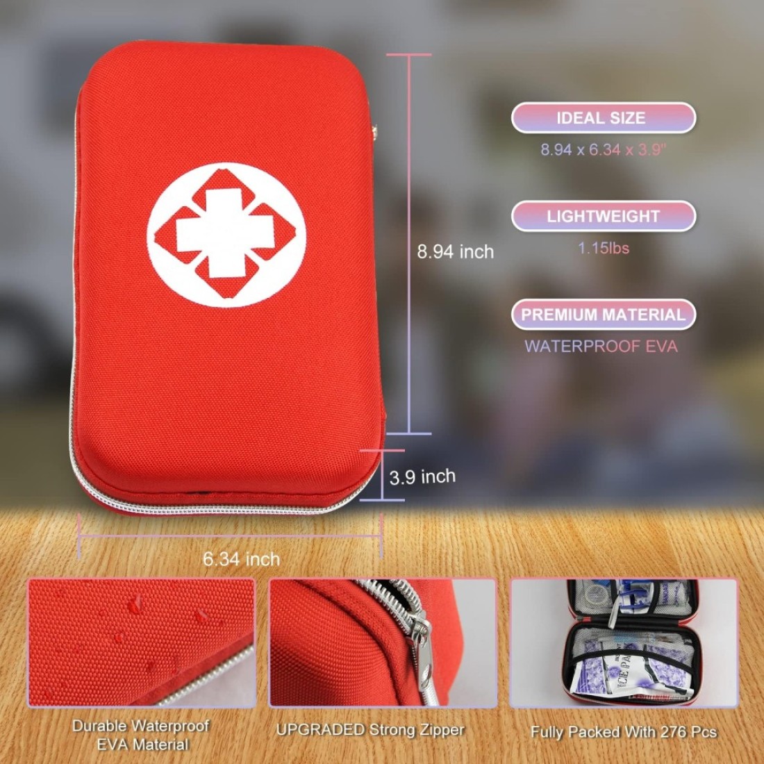276PCS First Aid Kit Home Car Camping Hiking Emergency Supplies Small Compact Lovely Bag for School Outdoor Basic Outdoor Essentials Survival Kit for Travel AMORNING