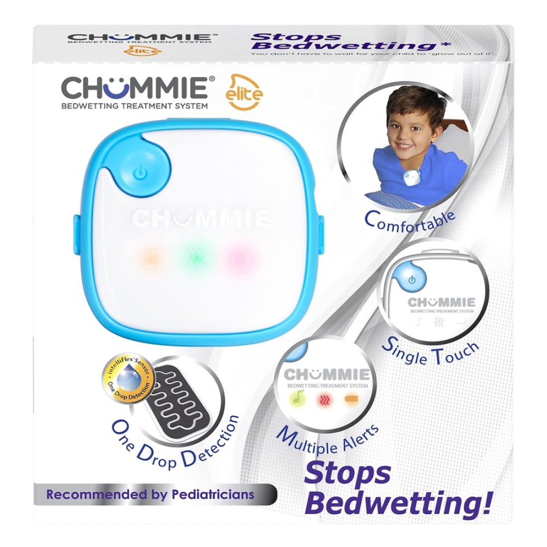 Chummie Elite Bedwetting Alarm for Children and Deep Sleepers Award Winning Bedwetting Alarm System with Loud Sounds and Strong Vibrations Blue