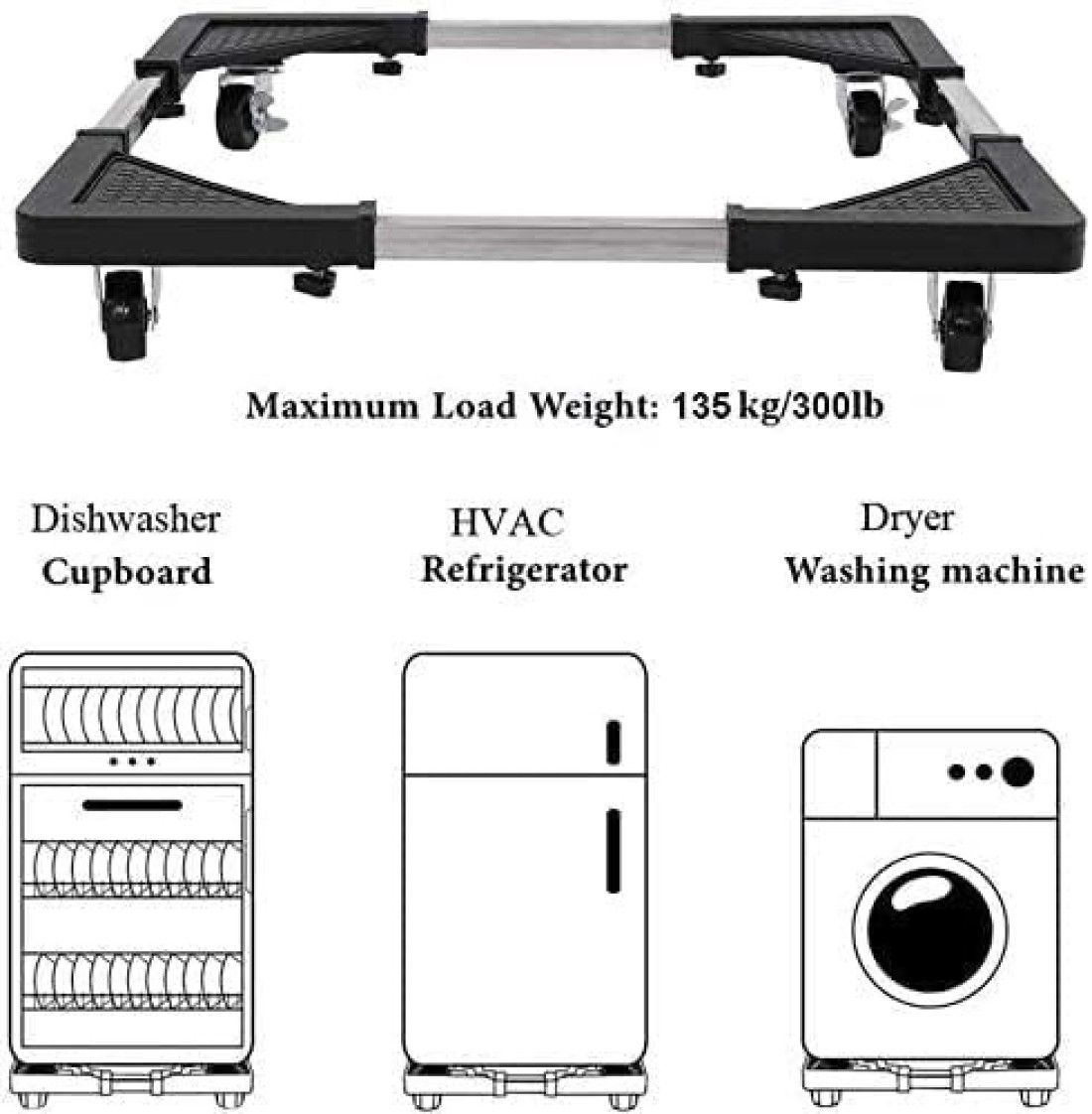 Machine Stand Adjustable Moving Roller for Home Appliances Washing Machines Refrigerators Dryers Dishwashers Heavy Power Tools and Equipment with Wheels