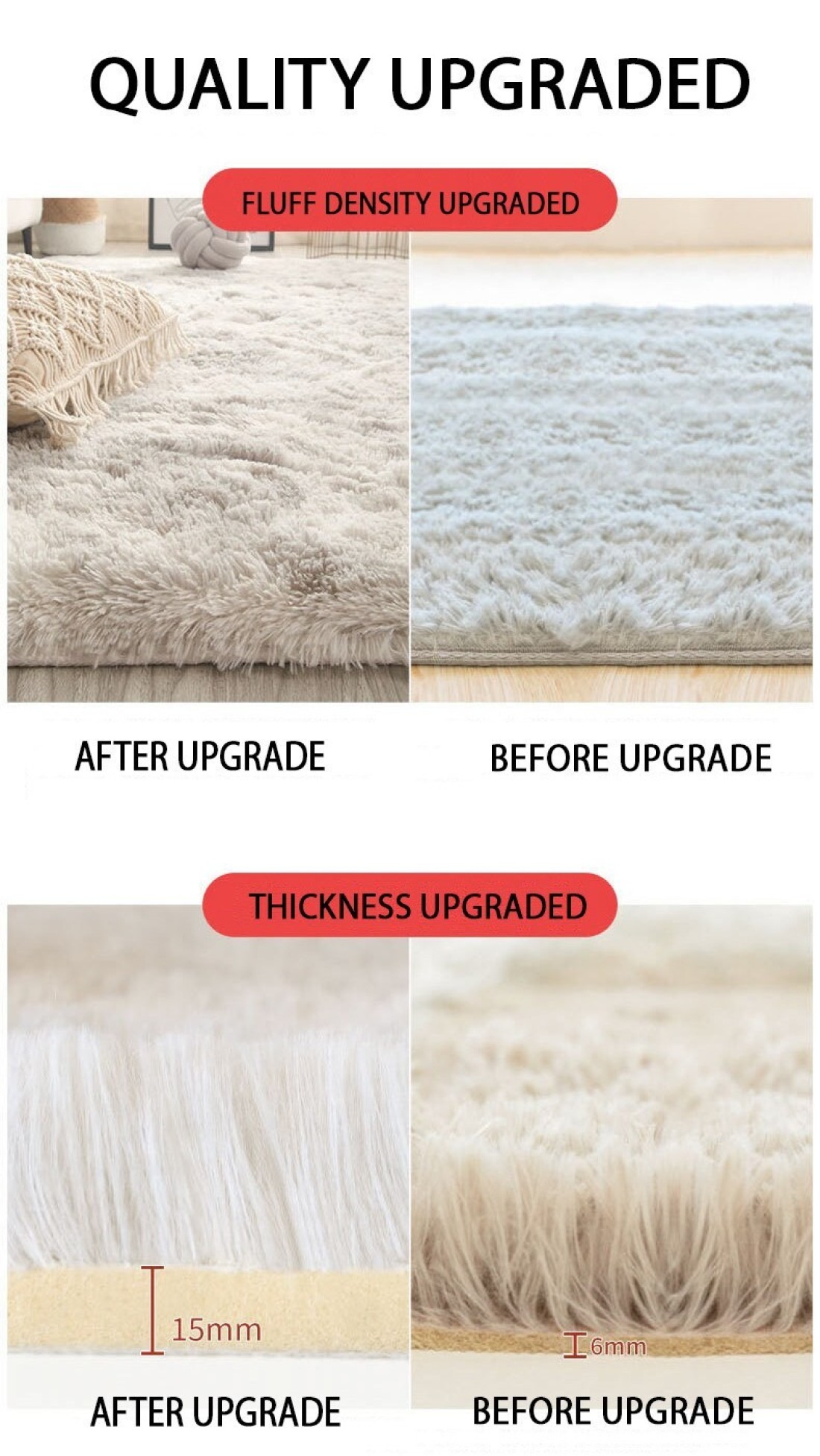 Mei Homecenter Modern Wool Fluffy Floor Mat Carpet with Anti slip High Pile Bottom with Upgraded Foam (Size 120&times;160CM)