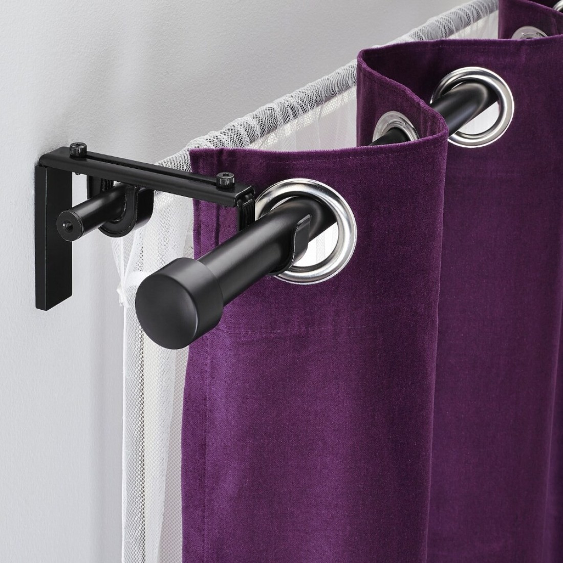 Double Curtain Rod Combination Black 210-385cm