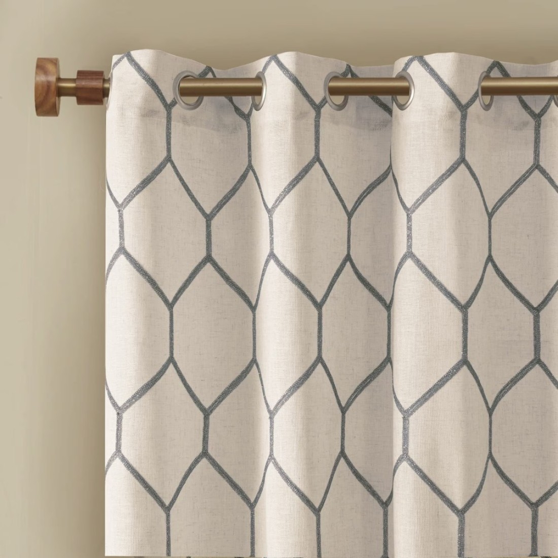 Madison Park Grey Curtains for Living Room Modern Contemporary Linen Window Curtains for Bedroom Brooklyn Embroidered Modern Grommet Window Curtains 50X95 1Panel Pack