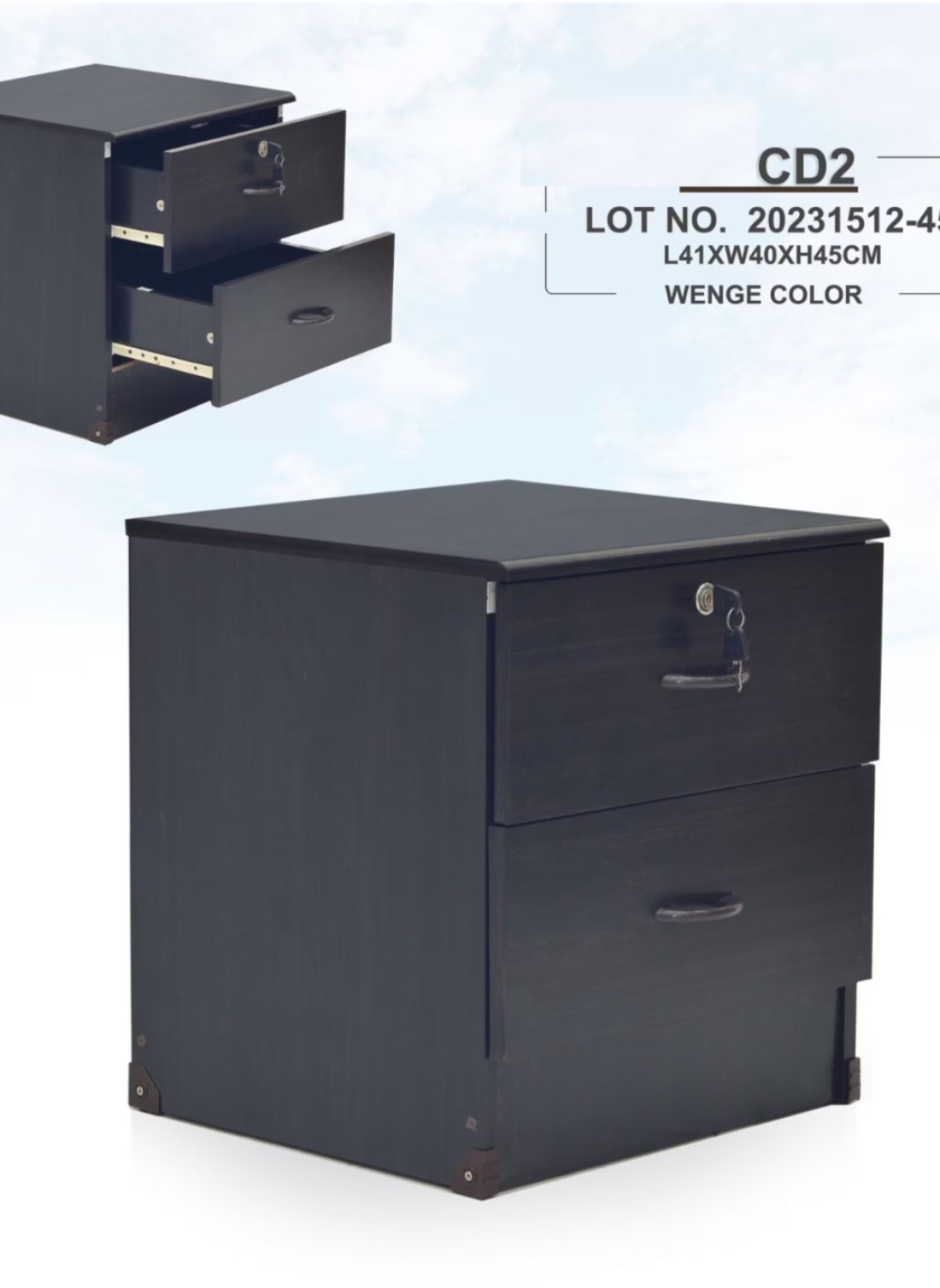 Galaxy Design Bedside Table Storage Cabinet With Lockable Drawers for Living Room, Office, Sofa Side Table GDF-1308 Color Wenge