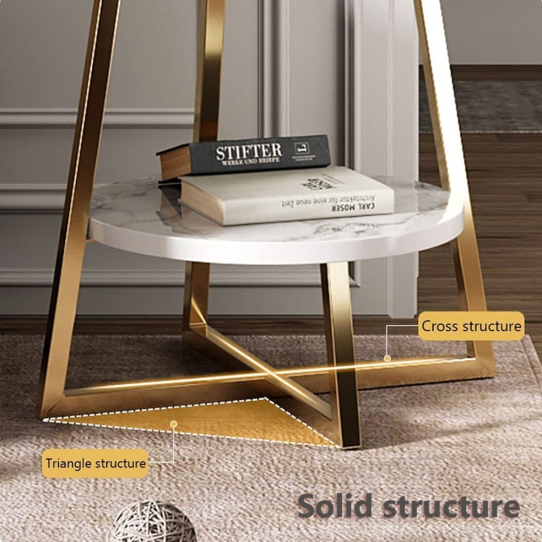Jjone Round Coffee Table, Double Layer Sofa Side Table End Table, Imitation Marble Coffee Round Table Snack Table Bedside Table With Simple Design For Living Room Small Space (H221-B)