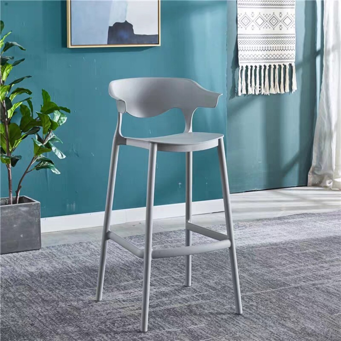 Jeffcoco Furniture Bar Stool, High Bar Chair Leisure Chair Bar Stool Outdoor Chair Home Bar Stool Plastic Chair Outdoor 4 leg High Chair (Grey)