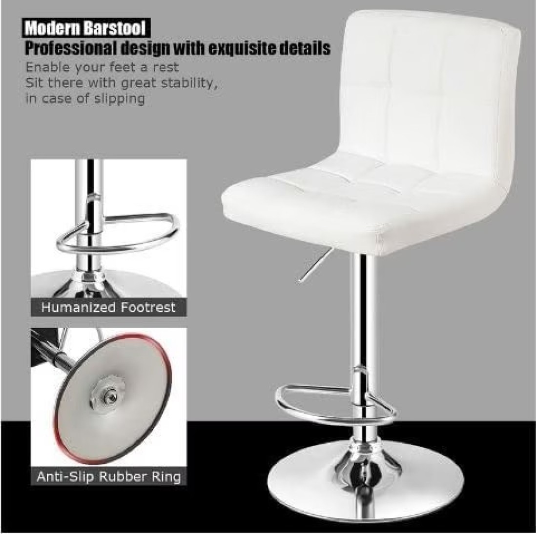 Galaxy Design Adjustable Bar Stools PU Leather Swivel Lift Kitchen Counter Pub Chair White Color - Size ( D x W x H ) 40 x 40 x 110 cm Model - GDF-J201.
