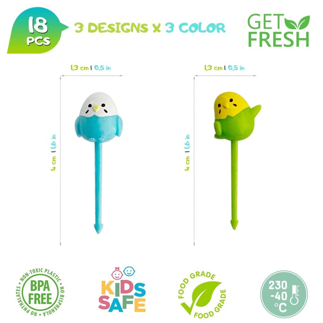 GET FRESH Animal Food Picks for Kids 18pcs Cute Bird Fruit Food Picks Set for Kids Toddlers Lunch Box Decoration Animal Bento Deco Children Toothpicks Reusable Easter Chicken Kids Toothpicks