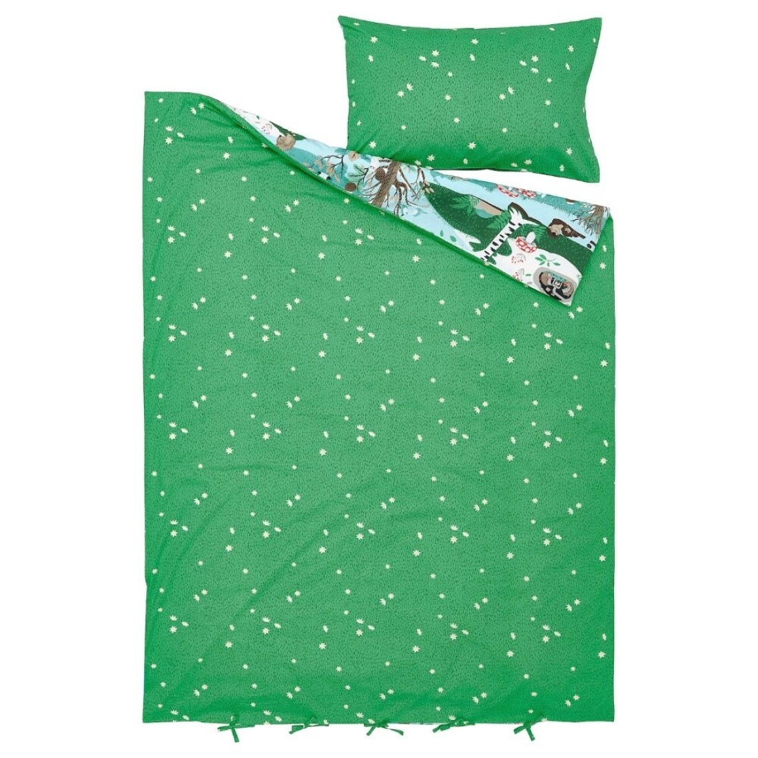 Duvet Cover And Pillowcase Blue Green/Forest Pattern 150X200/50X80cm