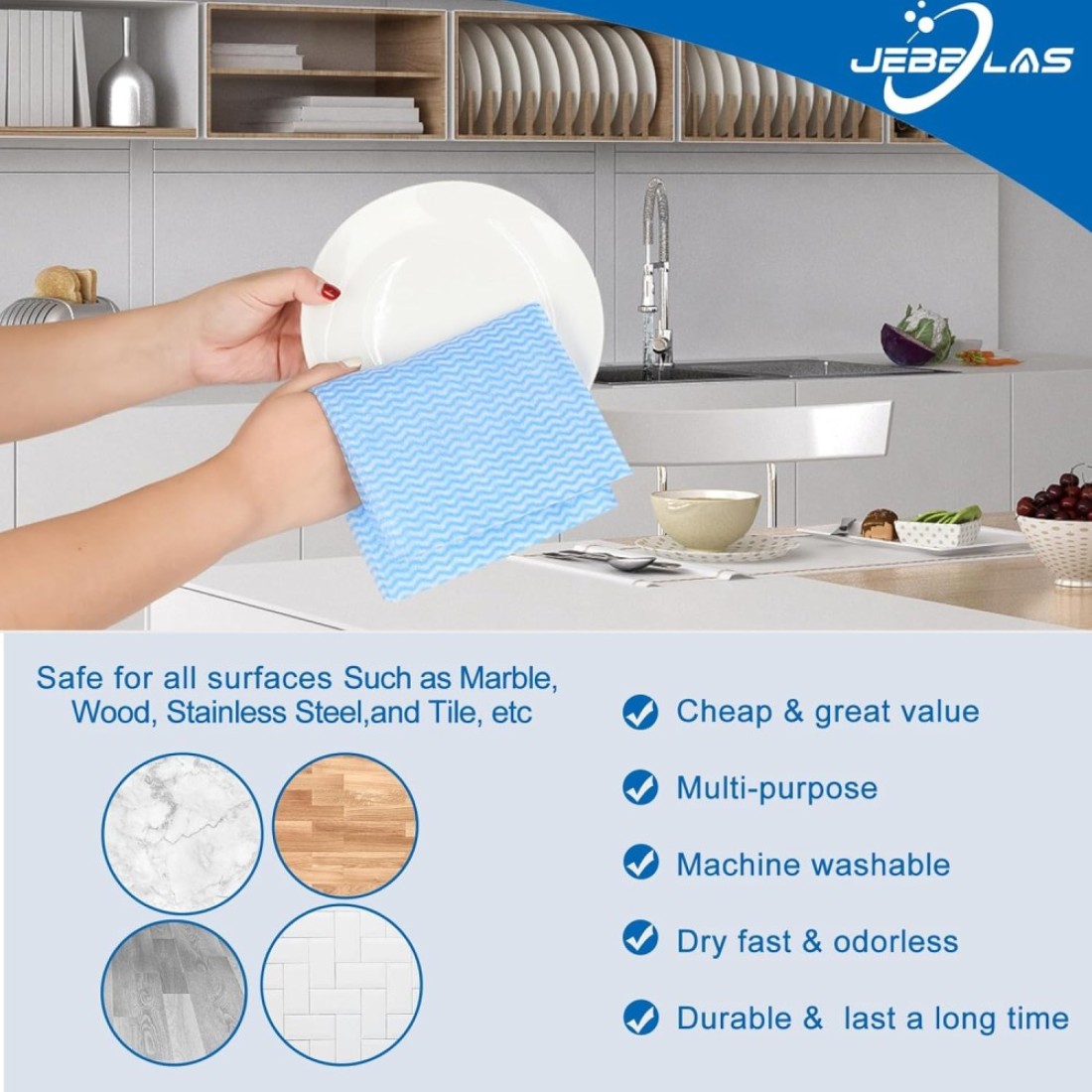 Marrkhor 50-Piece Reusable Kitchen Paper Towels All Purpose Cloths Kitchen Dish Cloths Absorbent Original Kitchen Towels Disposable Kitchen Rags Disposable Cloths Cleaning Wipe Sheets Blue