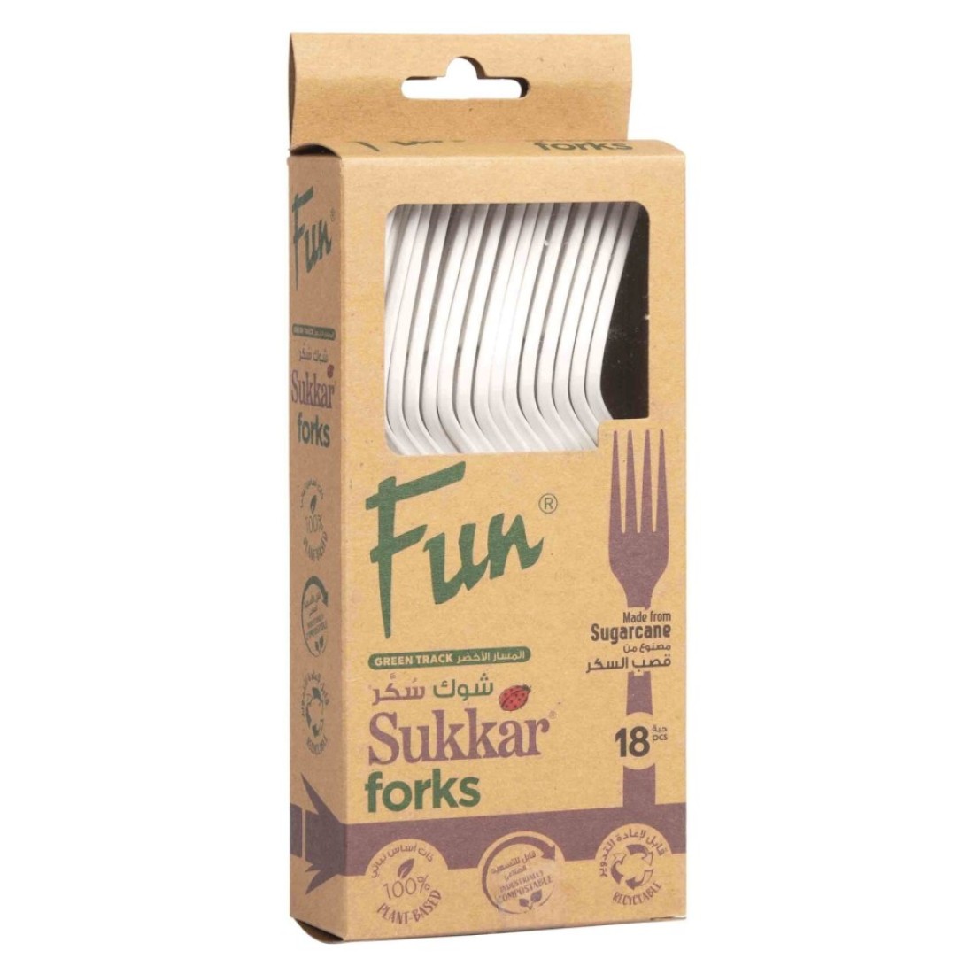 Fun Green Track Sukkar Forks White 18 PCS
