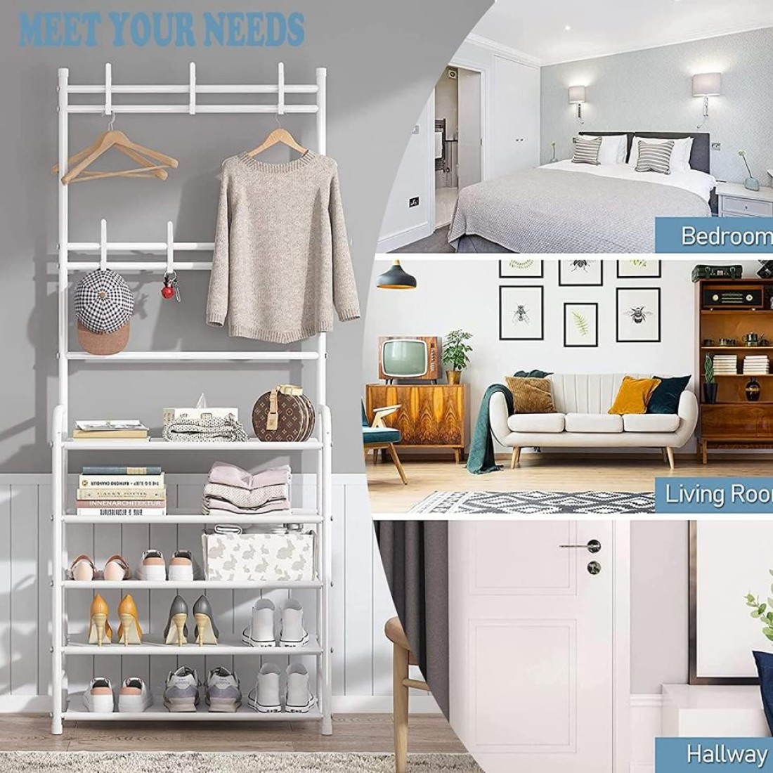 Aiwanto 5 Tier Shoes And Coat Rack Shoes Storage Shelf For Home (White)