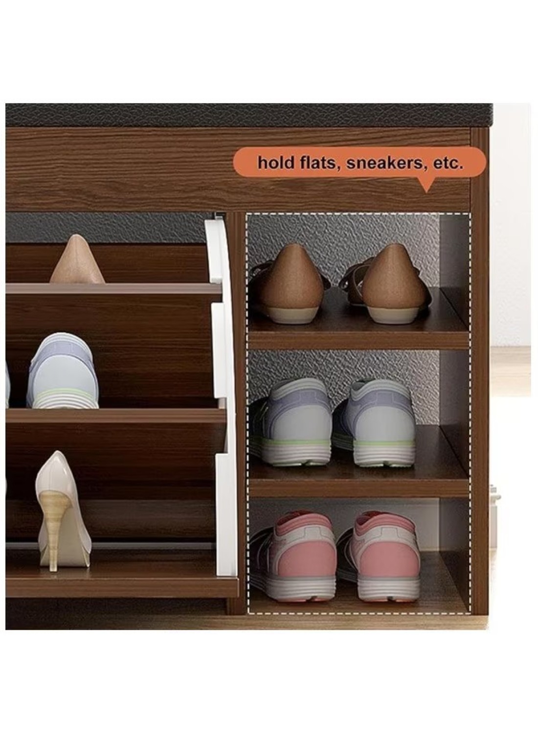 Shoe Storage Bench with Hidden Shoe Rack, Leather Entryway Shoe Bench Seat, Modern Shoe Organizer Cabinet, Decorative Furniture
