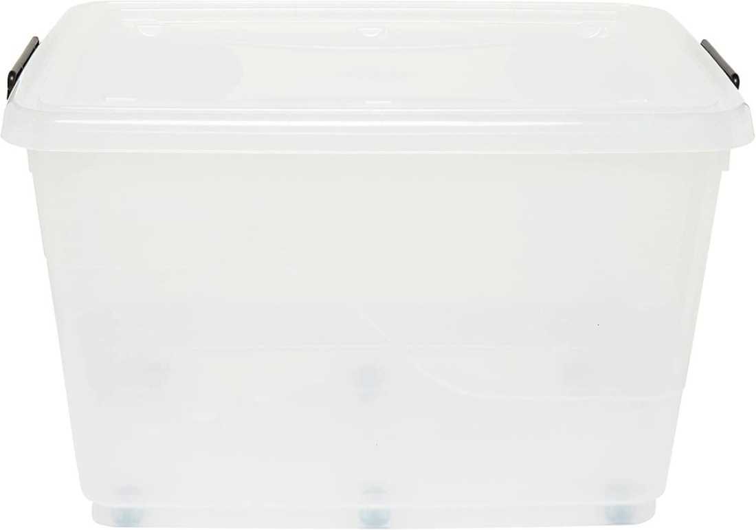 Cosmoplast 132L Clear Plastic Storage Box With Wheels &amp; Lockable Lid, Transparent