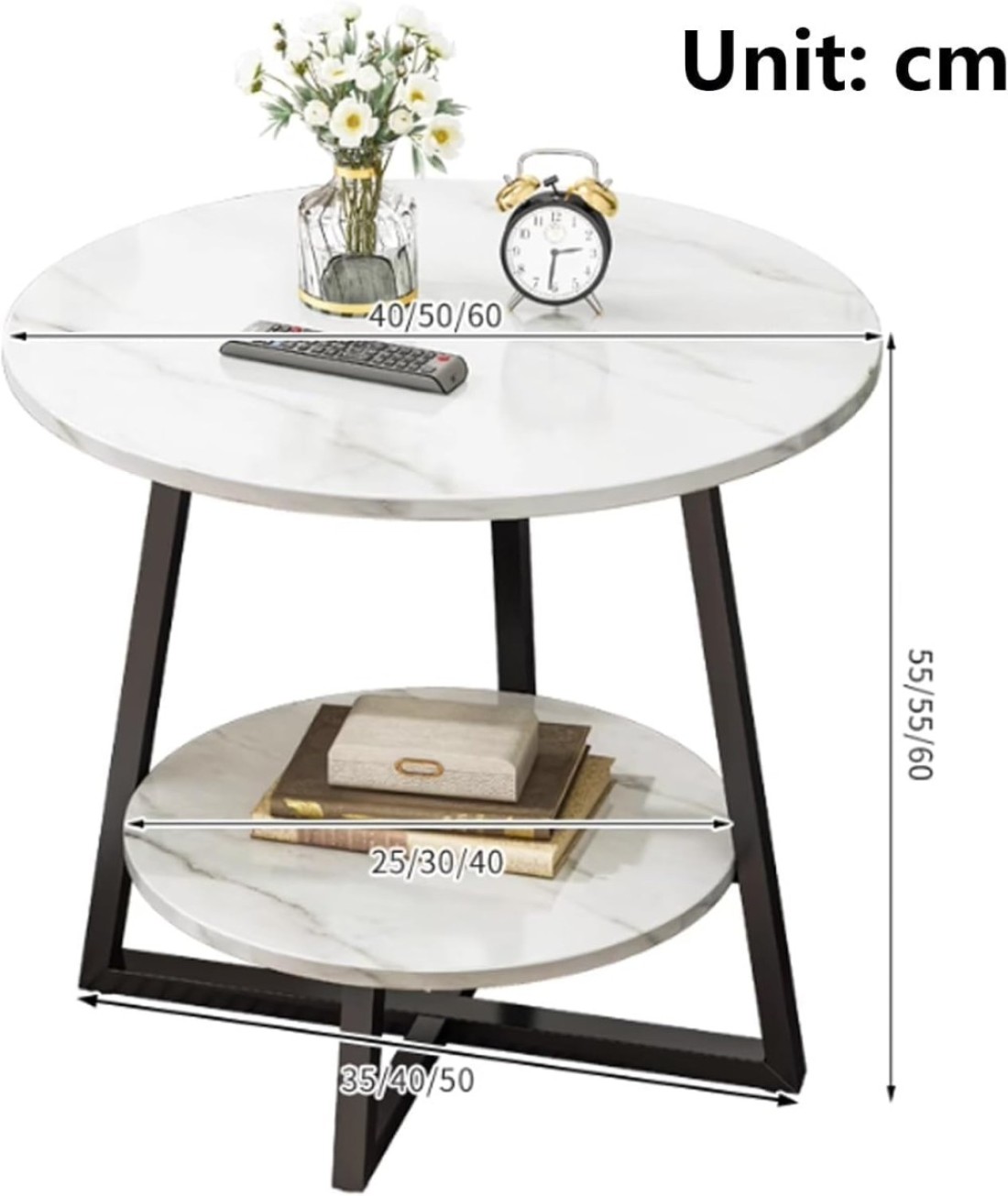 Vital 2-Layer Round Coffee Table,End Tables for Living Room, Side Tables, Sturdy and Easy Assembly,Double-deck Round Wood Look Accent Furniture with Wood Frame (BLACK WHITE)