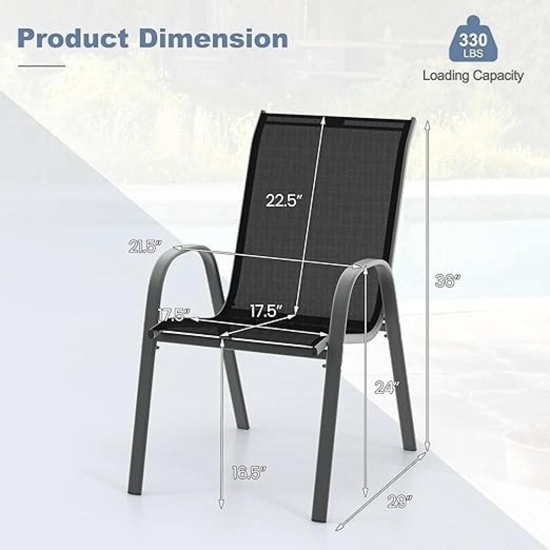 VITAL Patio Chairs, Stackable Patio Chairs Set with Armrests and Breathable Seat Fabric, Outdoor Dining Chairs Set for Patio, Pool Side, Backyard steel frame with powder coating, stackable
