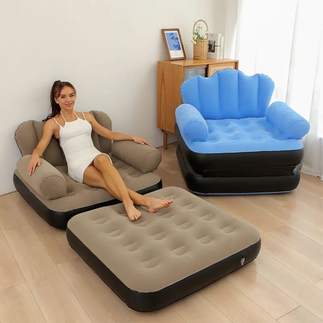 Multifunctional 5-in-1 Inflatable Sofa with L-shaped Armrest for indoor &amp; Outdoor