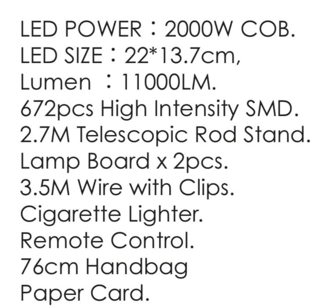 Sprintee Super Bright Camping Light 2000W COB with 360° Rotation, Adjustable COB LED 30000 Hour Lifetime,11000 LM Lumen with 5m Tripod Rod with Remote Control 3.5M Wire with Clips 76M Handbag