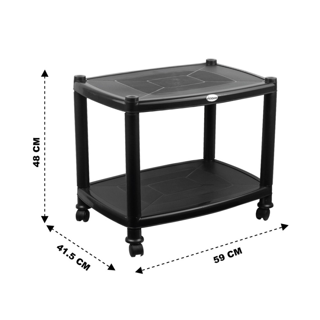 Esqube Delta Plastic Glossy Trolley Table (Black)
