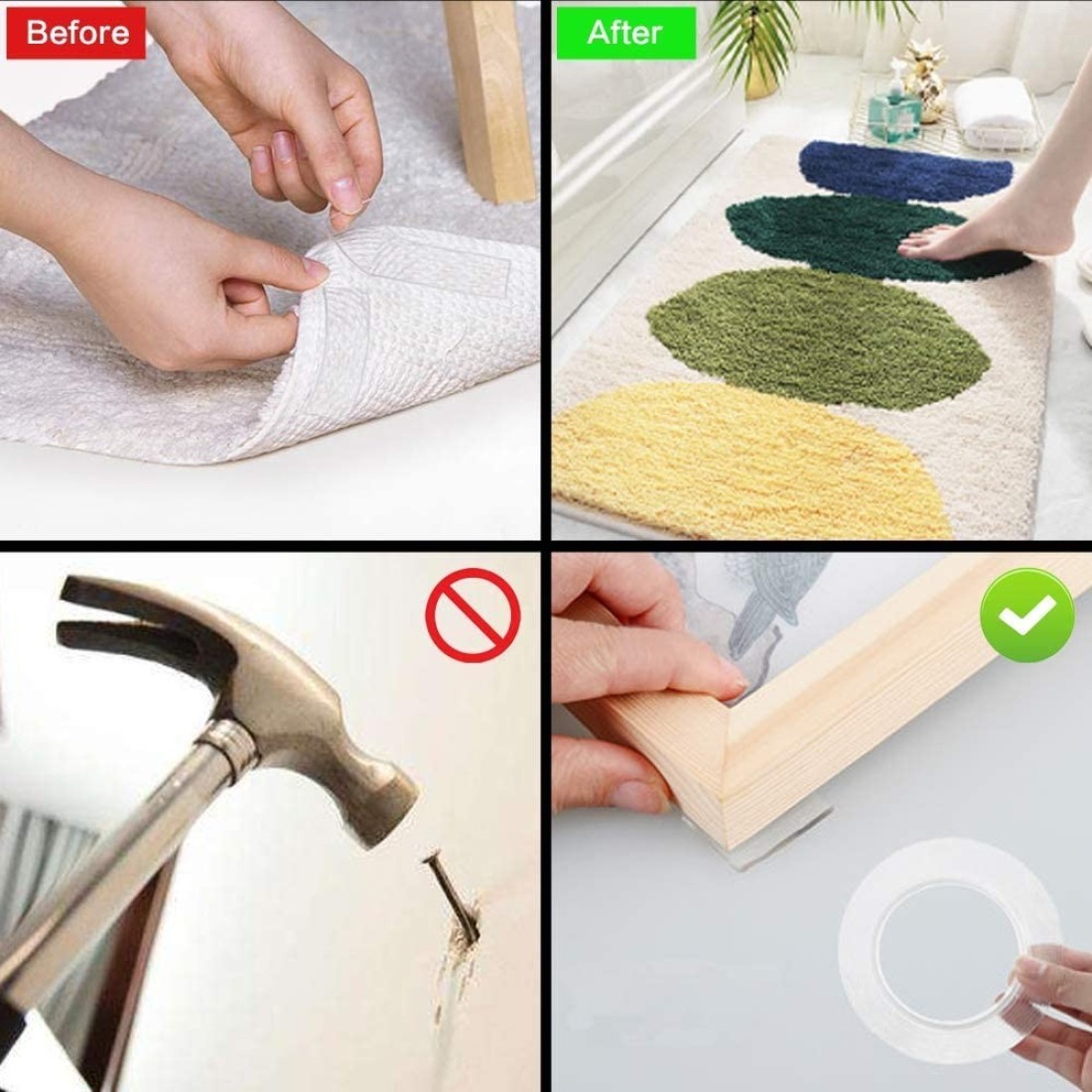 Diker Double Sided Nano Tape Heavy Duty Multipurpose Wall Tape Adhesive Strips, Washable Strong Sticky Transparent Tape Gel Poster Carpet Tape For Paste Items, Household (9.84Ft/3M)