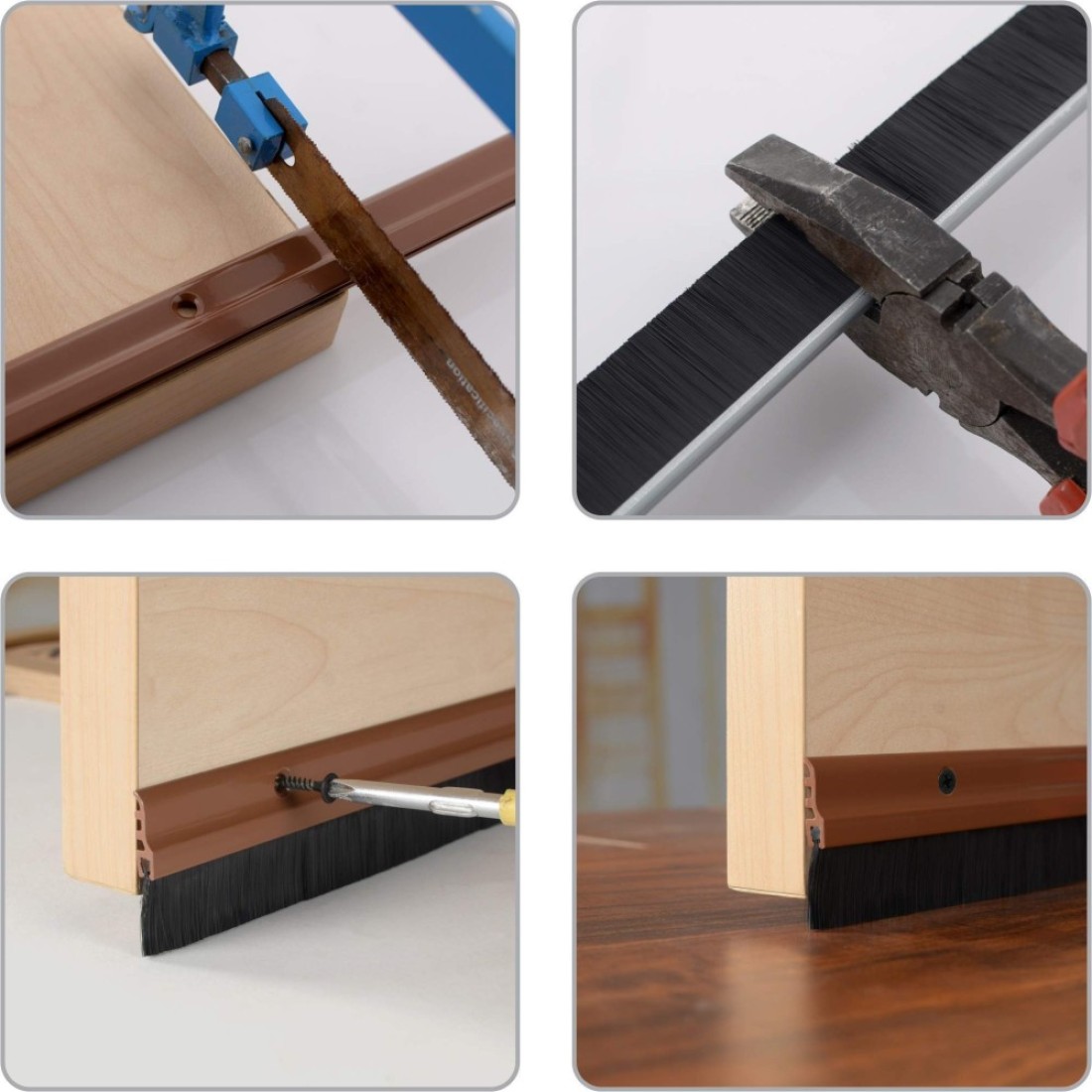 Deco Window Door Seal 15 Width X 365 Length Gate Bottom Sealing Strip Draft Stopper with Aluminium Plate Nylon Bristles for Weather Stripping Air Sound Blocking Chocolate