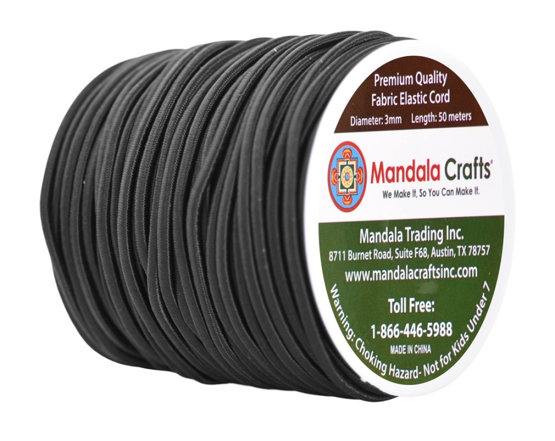 Mandala Crafts Tent Pole Shock Cord 18 Inch Black 3mm Thick Elastic Cord 55 YDS DIY Round Stretchy Cord Rope Heavy Duty Kayak Bungee Cord Stretch String
