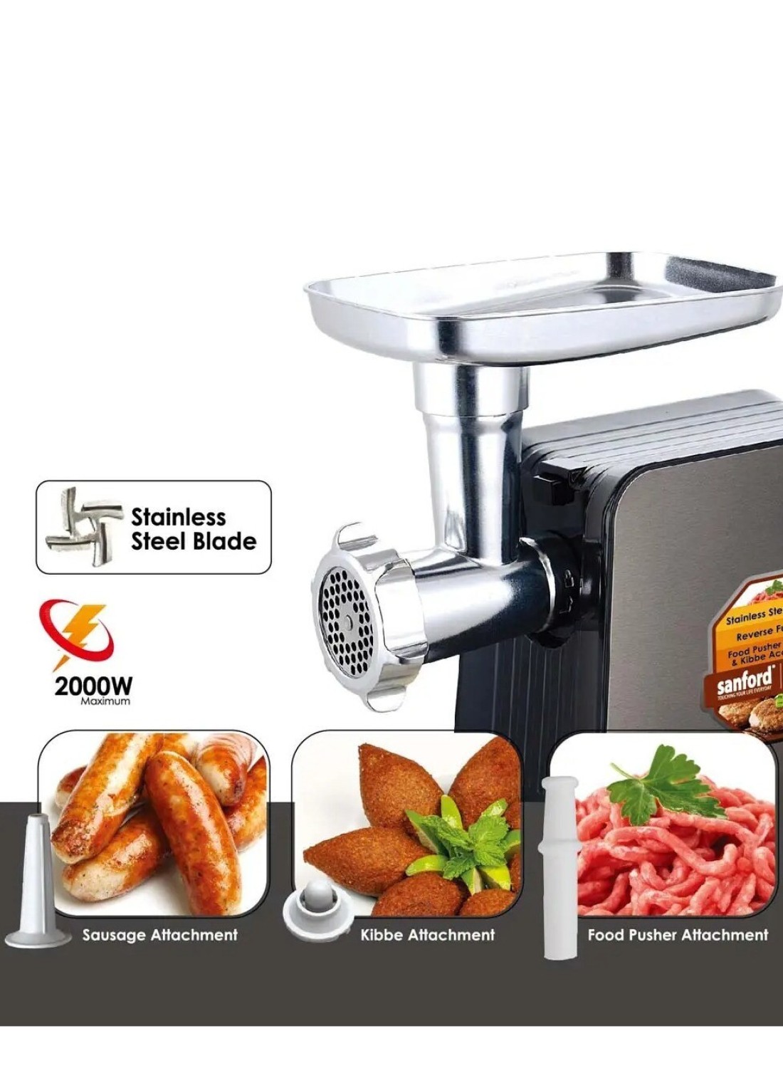 Radiotronics Electric Meat Mincer Grinder, Sausage Maker, Food Slicer 6-in-1 Powerful Electric Meat Mincer Machine, 3 Different Cutting Plates/Vegetable Slicer/Grater Attachments for Home Use