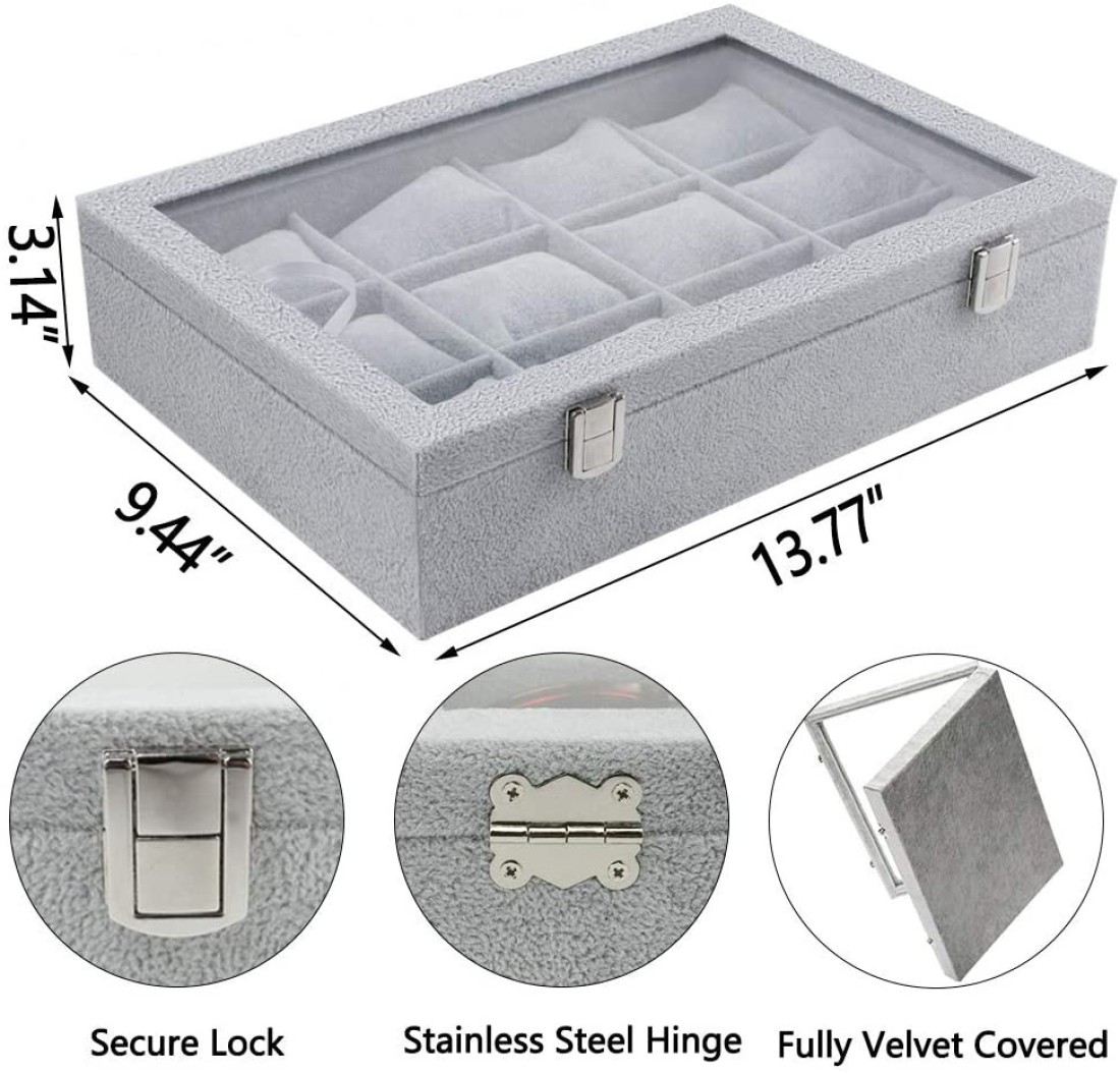 Aiwanto Watch Storage Lether Box Watches Holder Velvet Watch Holder Jewelry Storage Box Display Case for Men and Women 35.5 * 24.5 * 7 cm