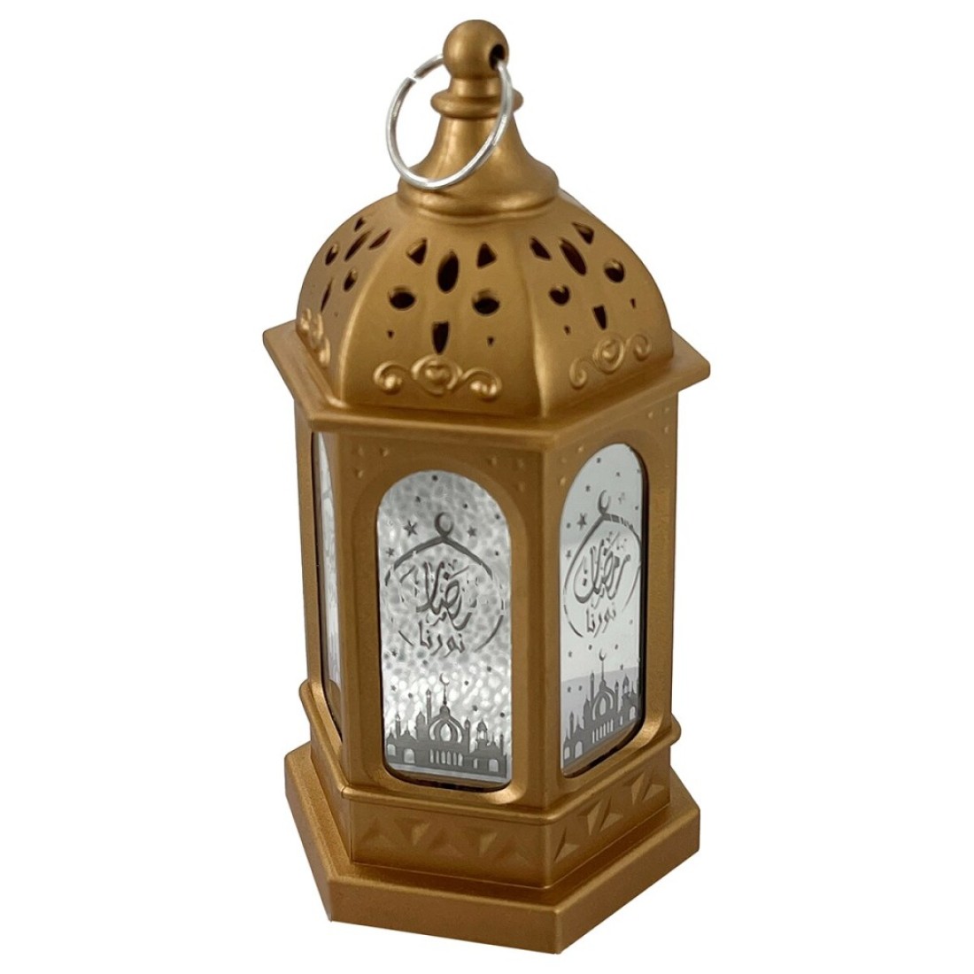 Eid Metal Lantern with Lights Gold 7x7x13cm