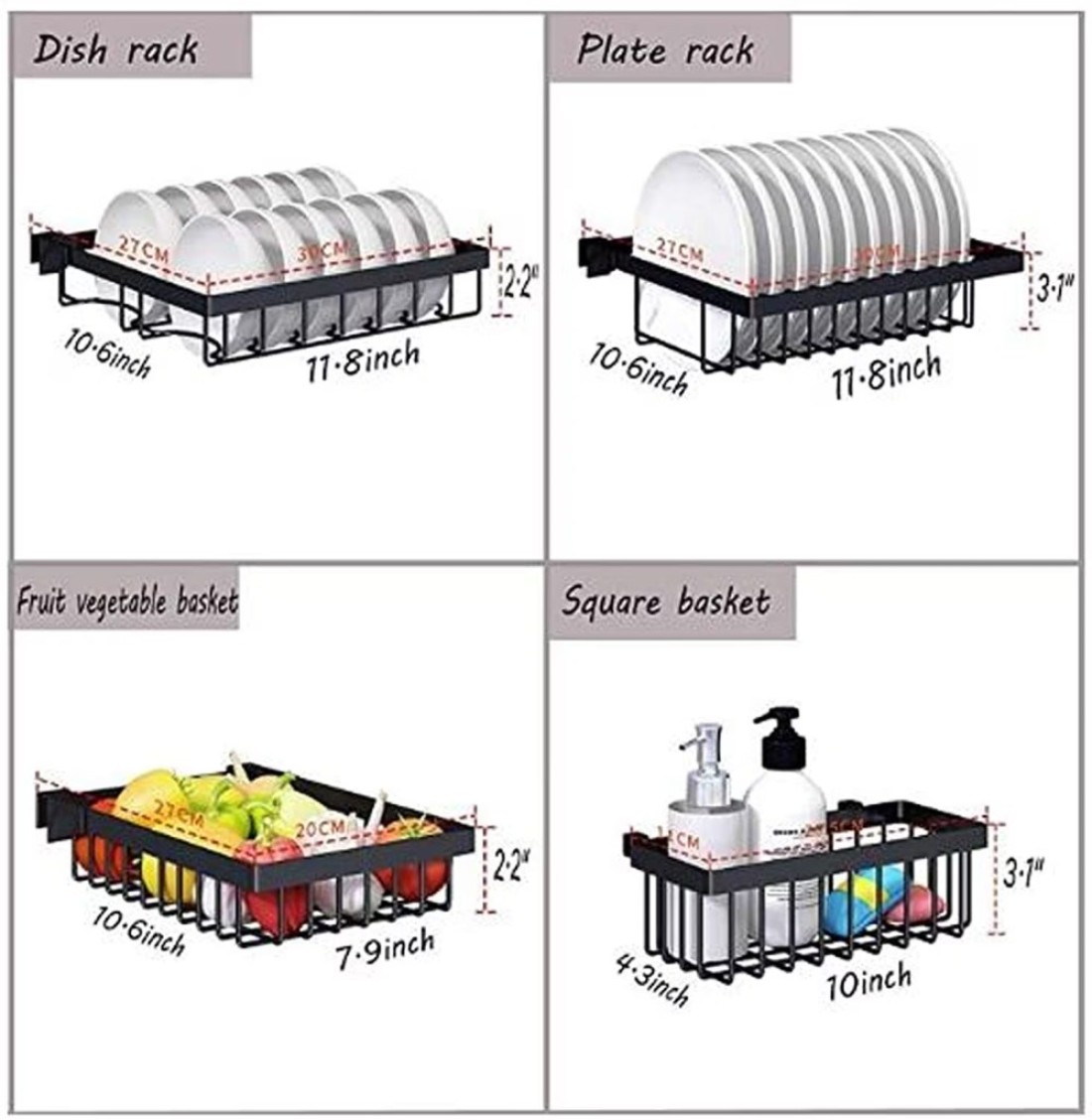 Generic Dish Drying Rack Over Sink Display Stand Drainer Stainless Steel Kitchen Supplies Storage Shelf Utensils Holder (Black)