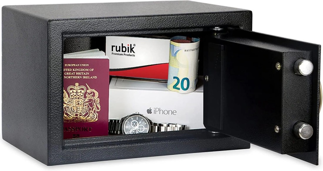 Electronic Digital Safe Box with Key and Pin Code Lock (20x31x20cm) Black